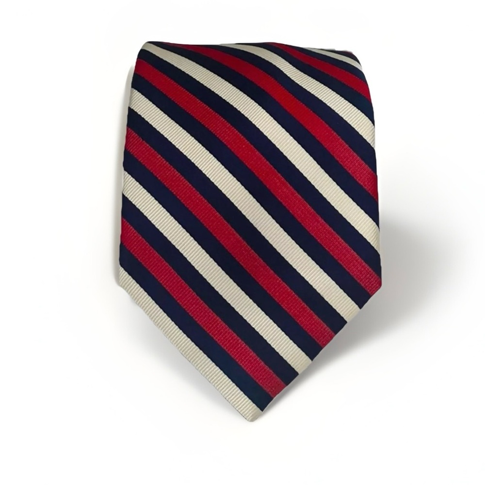 CHAPS 100% Silk Handmade Designer Tie Striped Retro Preppy‎ Americana Necktie